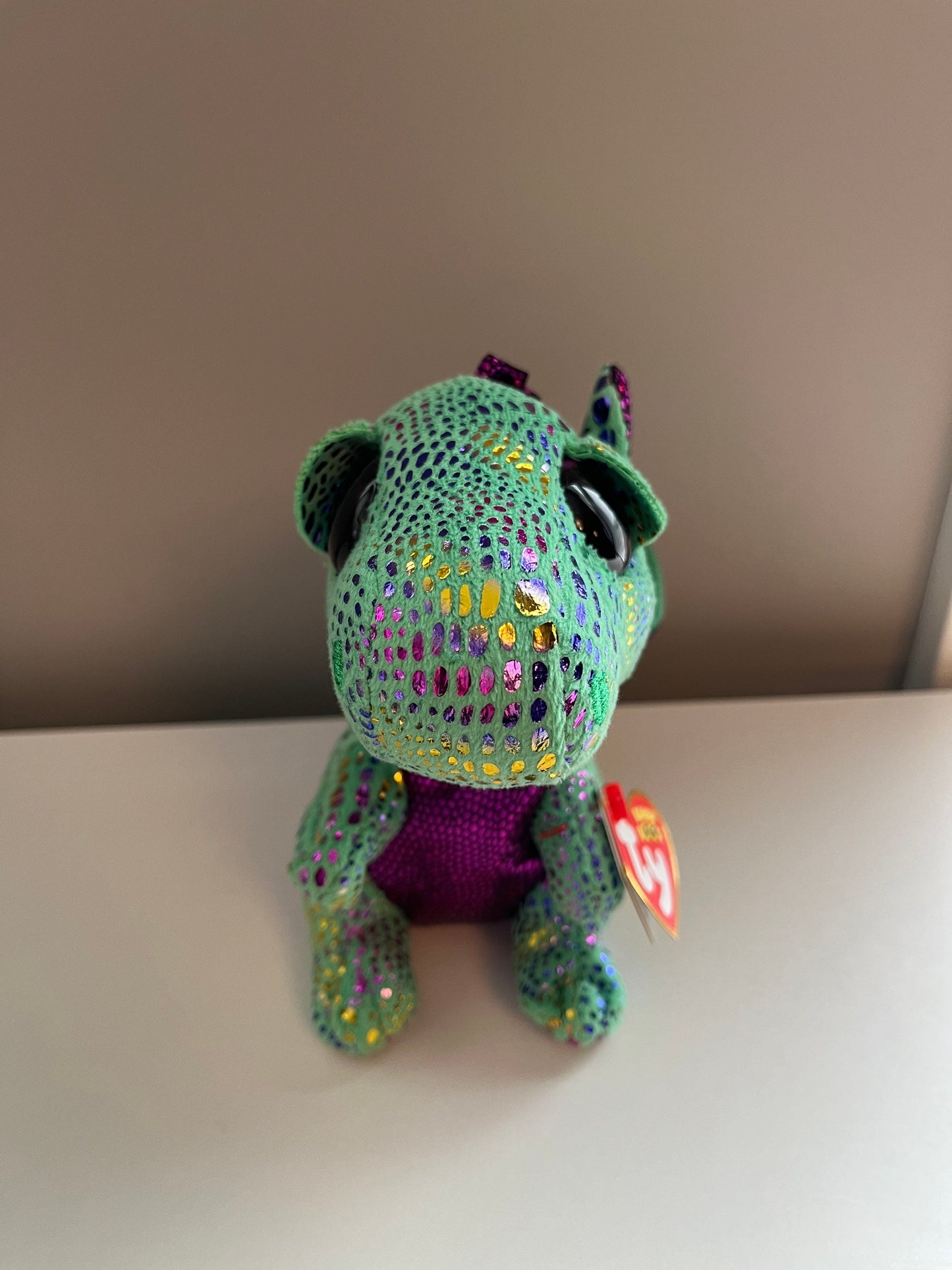 Ty Beanie Boo “Cinder” the Green and Purple Dragon (6 inch)