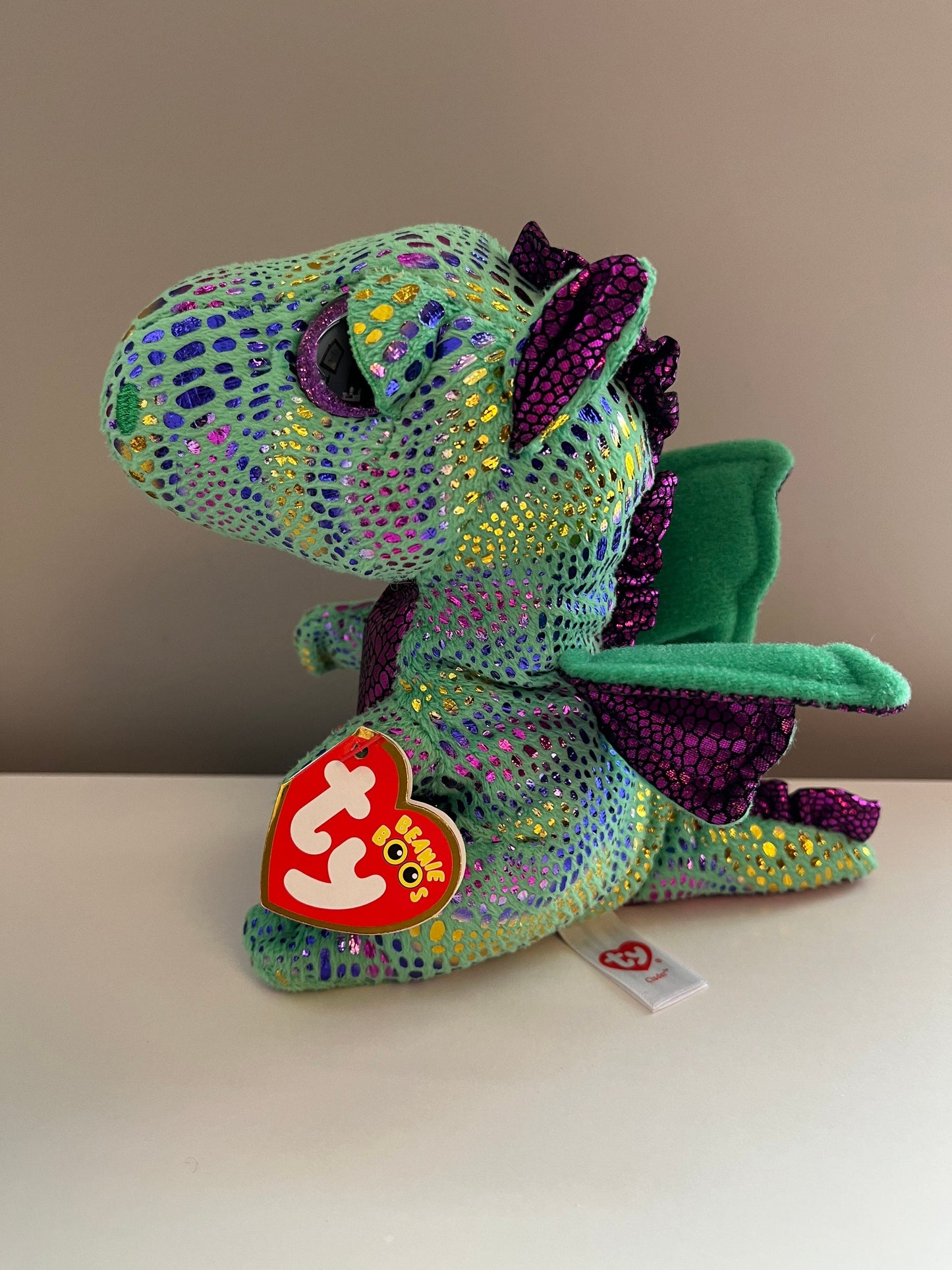 Ty Beanie Boo “Cinder” the Green and Purple Dragon (6 inch)