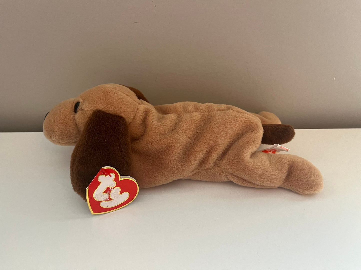 Ty Beanie Baby “Bones” the Dog - 3rd Generation - Price Sticker Residue on Hang Tag (9 inch)