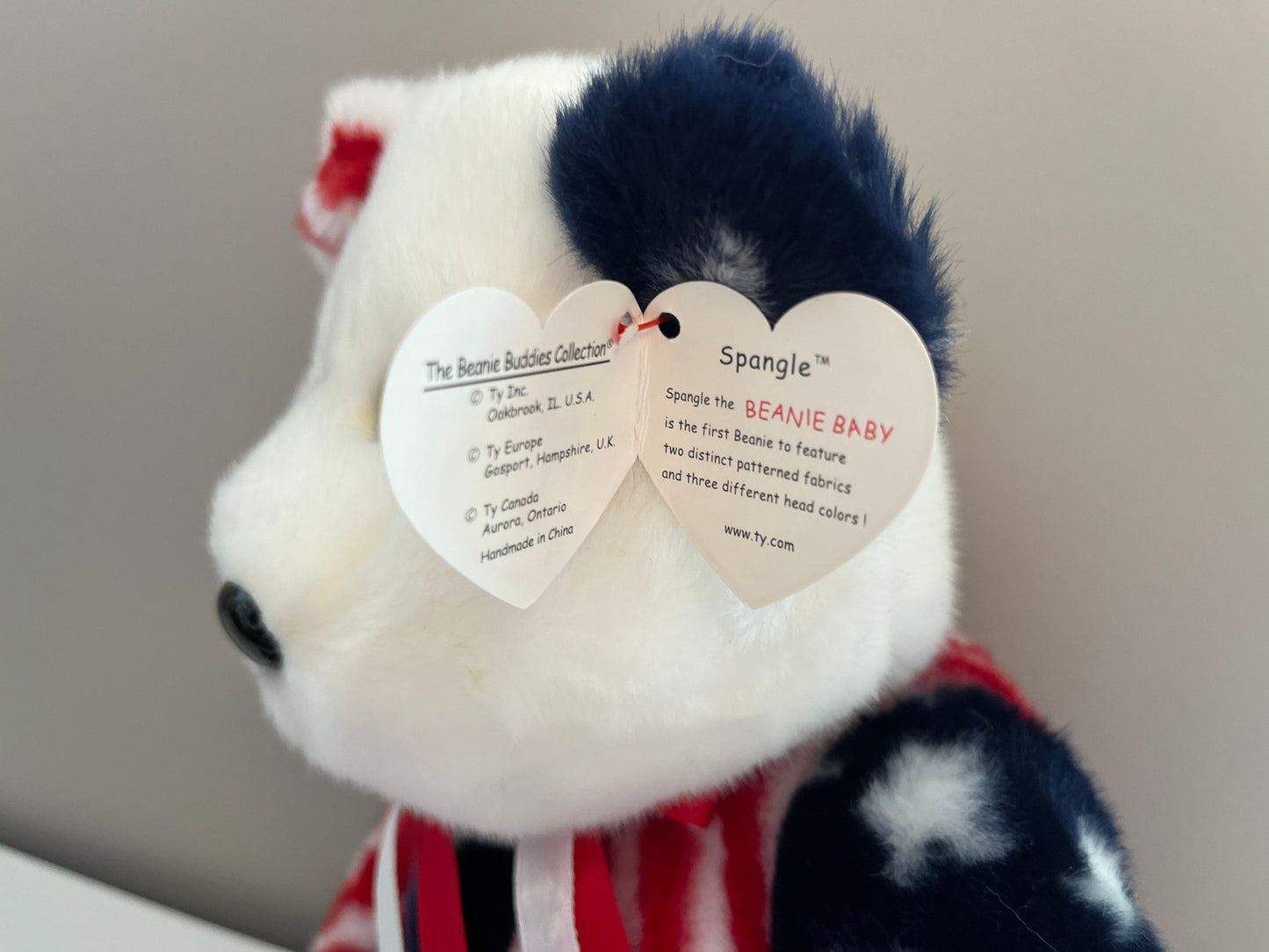 Ty Beanie Buddy “Spangle” White Face Patriotic Bear (14 inch)