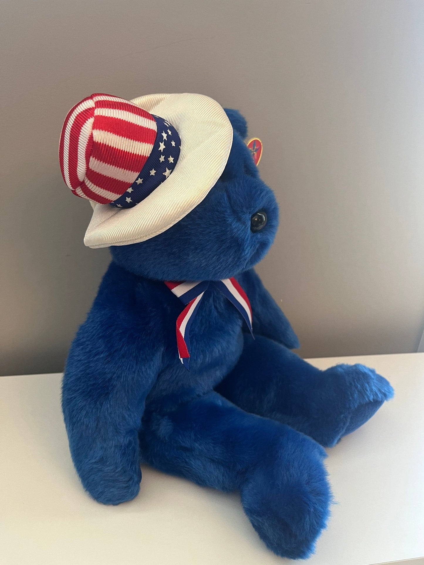 Ty Beanie Buddy “Sam” the Bear with Patriotic Hat - in Blue! (13 inch)