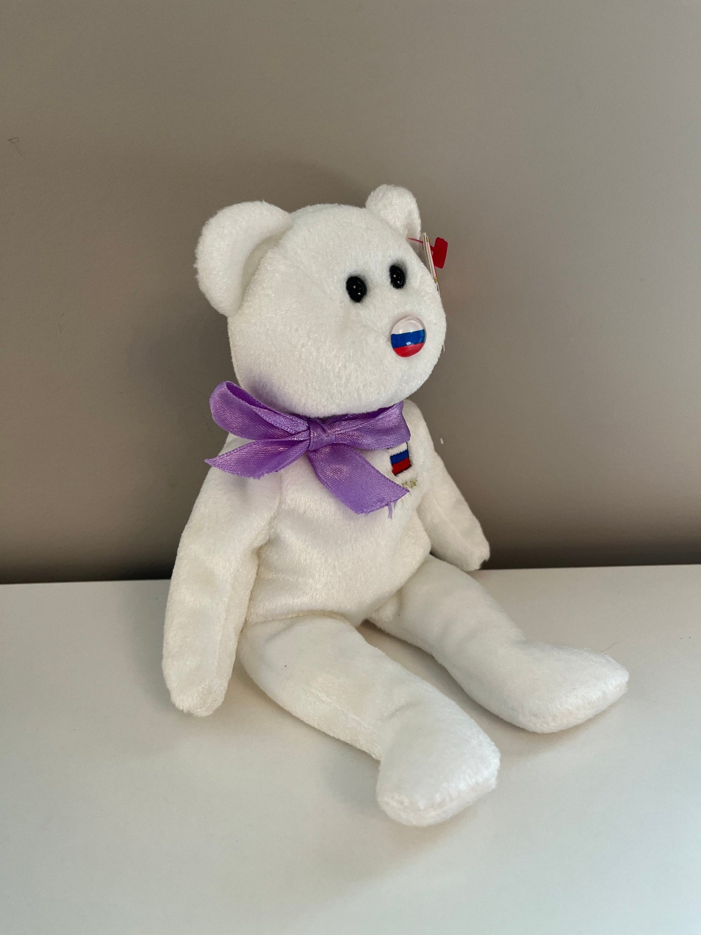 Ty Beanie Baby “Elbrus” the Bear - Harrods UK Exclusive with Harrod’s LOGO - Purple or Gold Bow *Rare!* (8.5 inch)