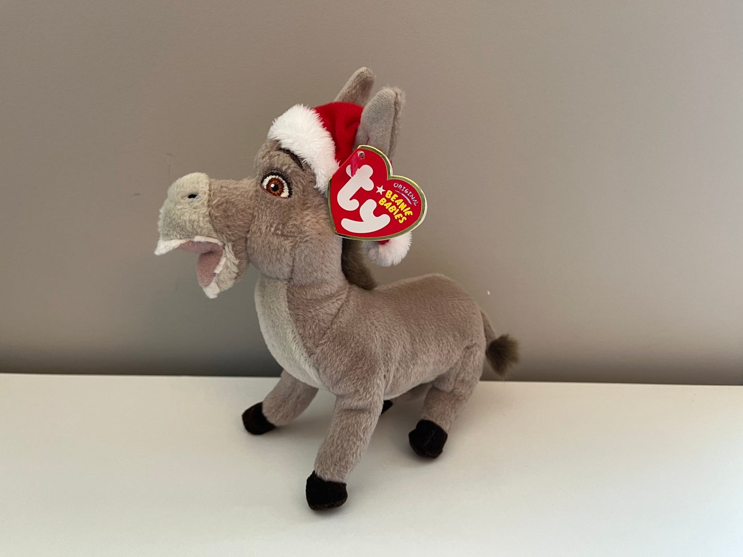 Ty Beanie Baby “Donkey” the Donkey  wearing Santa Hat from Shrek the Halls - Shrek DVD Exclusive (7 inch)