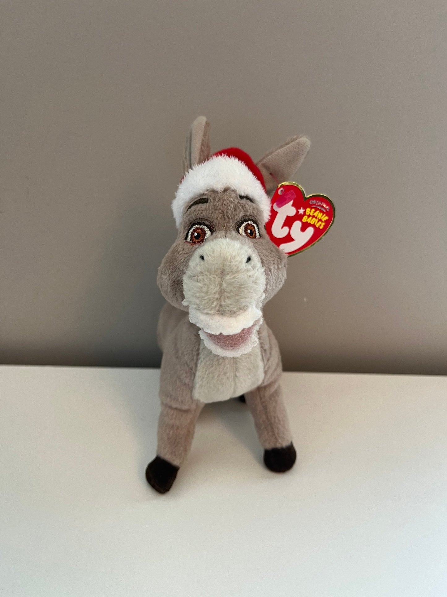 Ty Beanie Baby “Donkey” the Donkey  wearing Santa Hat from Shrek the Halls - Shrek DVD Exclusive (7 inch)