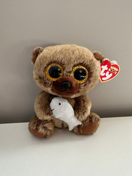 Ty Beanie Boo “Henry” the Bear holding fish - RARE Canada Exclusive! Mint with Mint Tags (6 inch)