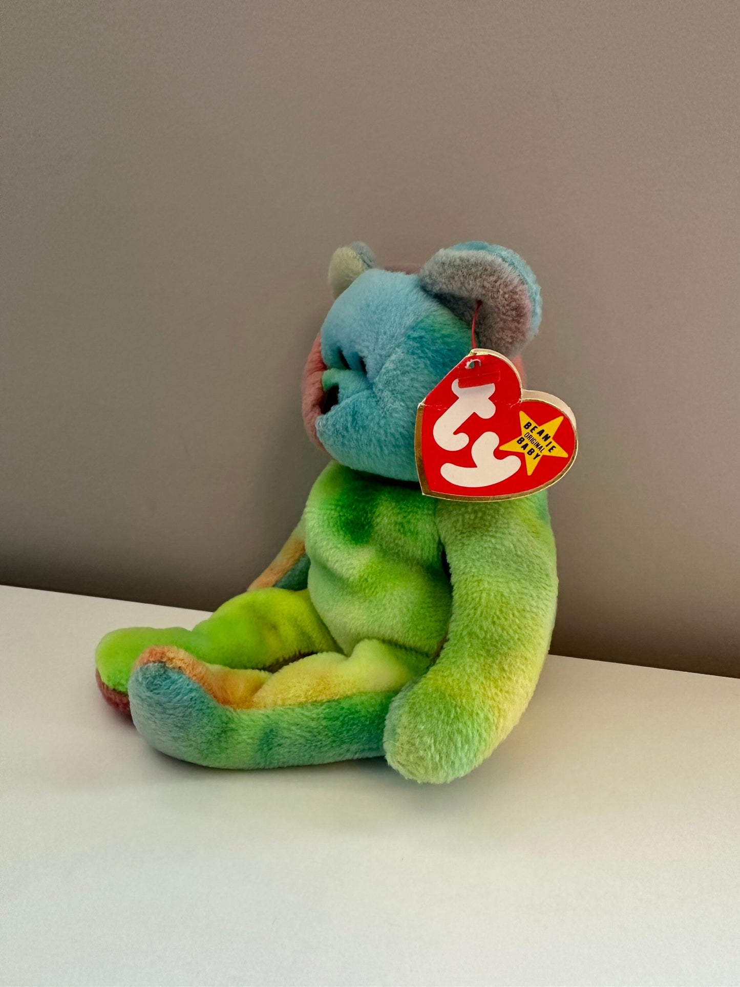 Ty Beanie Baby “Garcia” the Tie-Dye Bear - Actual Colours Shown -green all over! Creased Tag! *Rare* (8.5 inch)