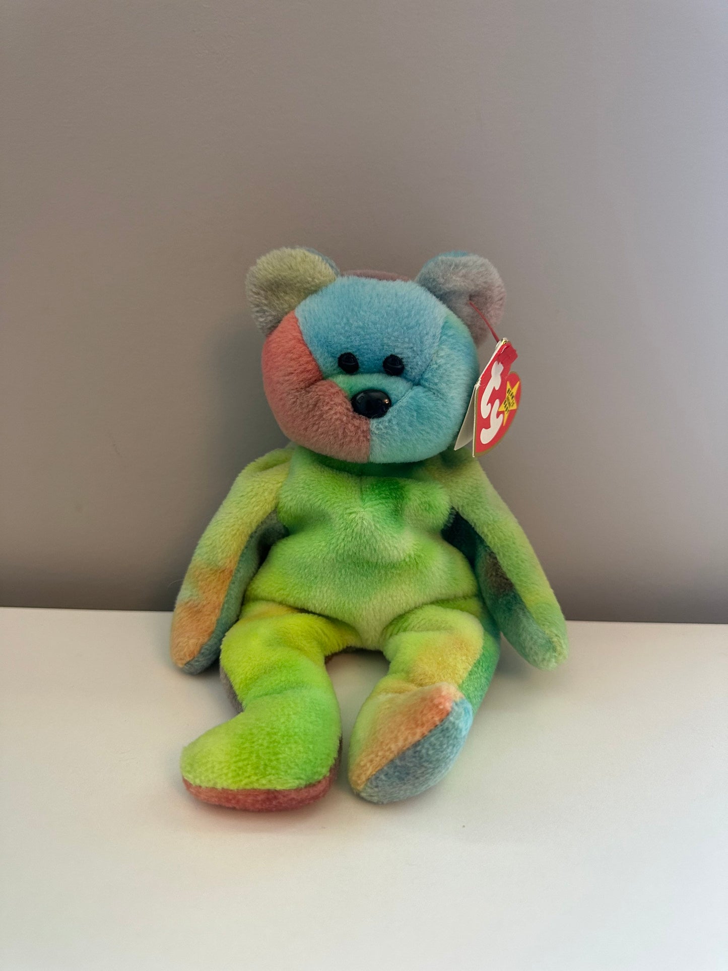 Ty Beanie Baby “Garcia” the Tie-Dye Bear - Actual Colours Shown -green all over! Creased Tag! *Rare* (8.5 inch)