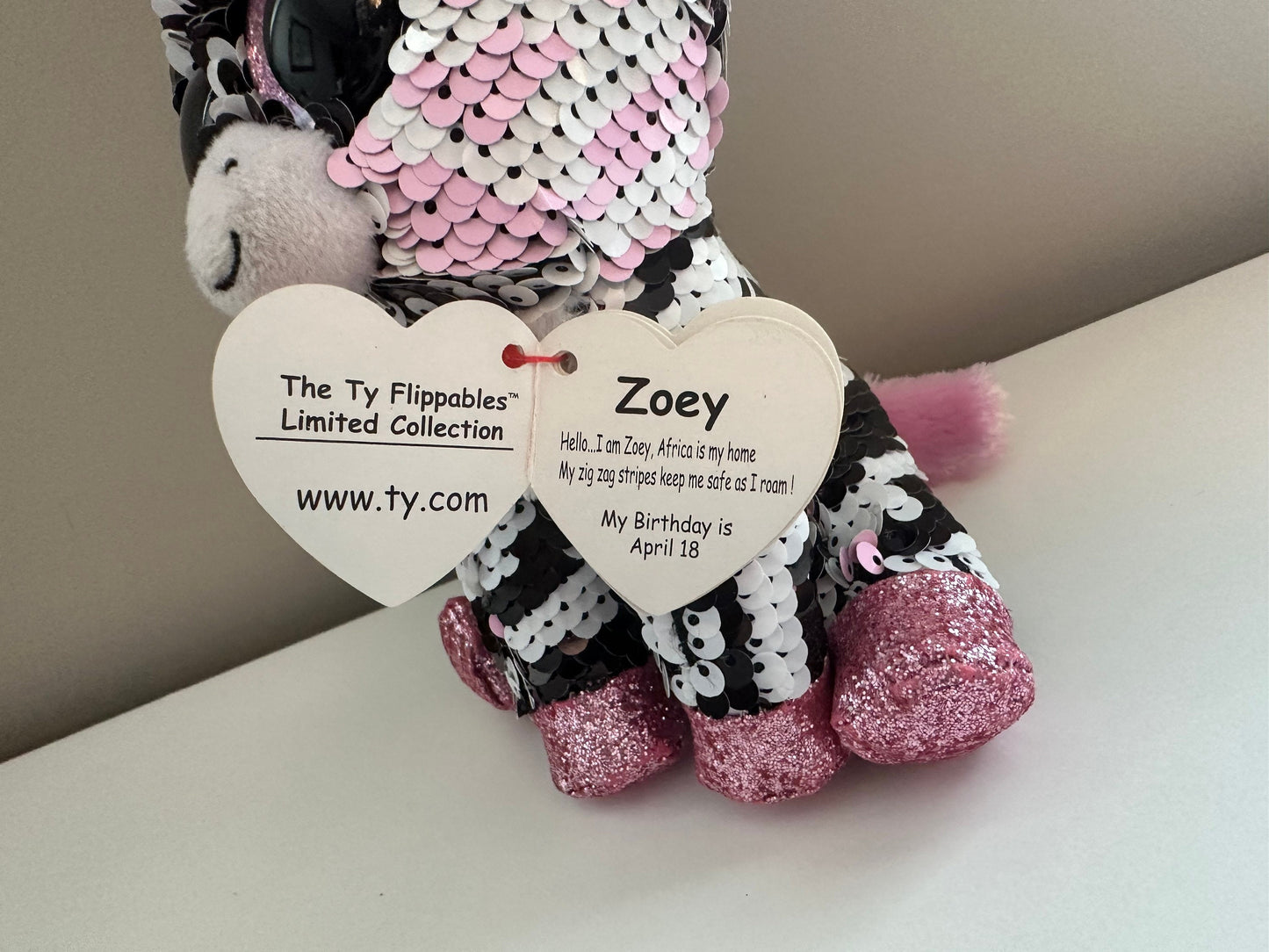 Ty Flippables “Zoey” the Zebra with sequins (6 inch)