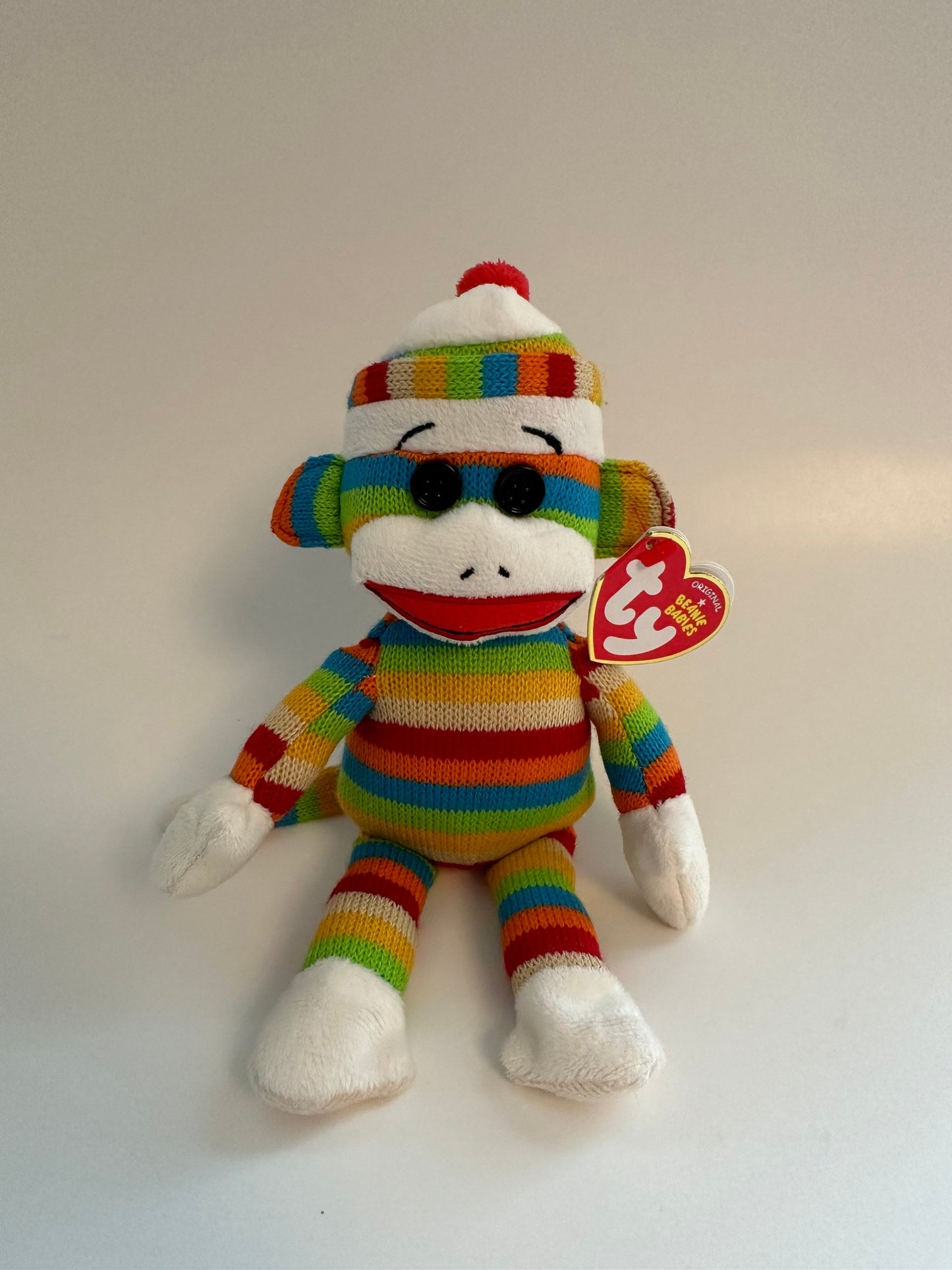 TY Beanie Baby “Socks” the Striped Multi Colour Sock Monkey - No Hang Tag (8.5 inch)