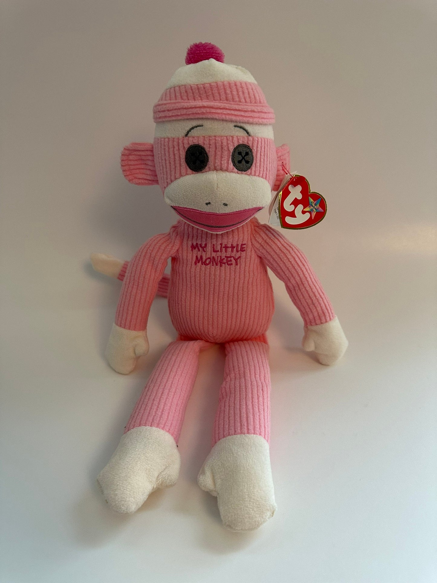 Ty Beanie Buddy “My little monkey” the Adorable Light Pink Sock Monkey *Rare* (12  inch)