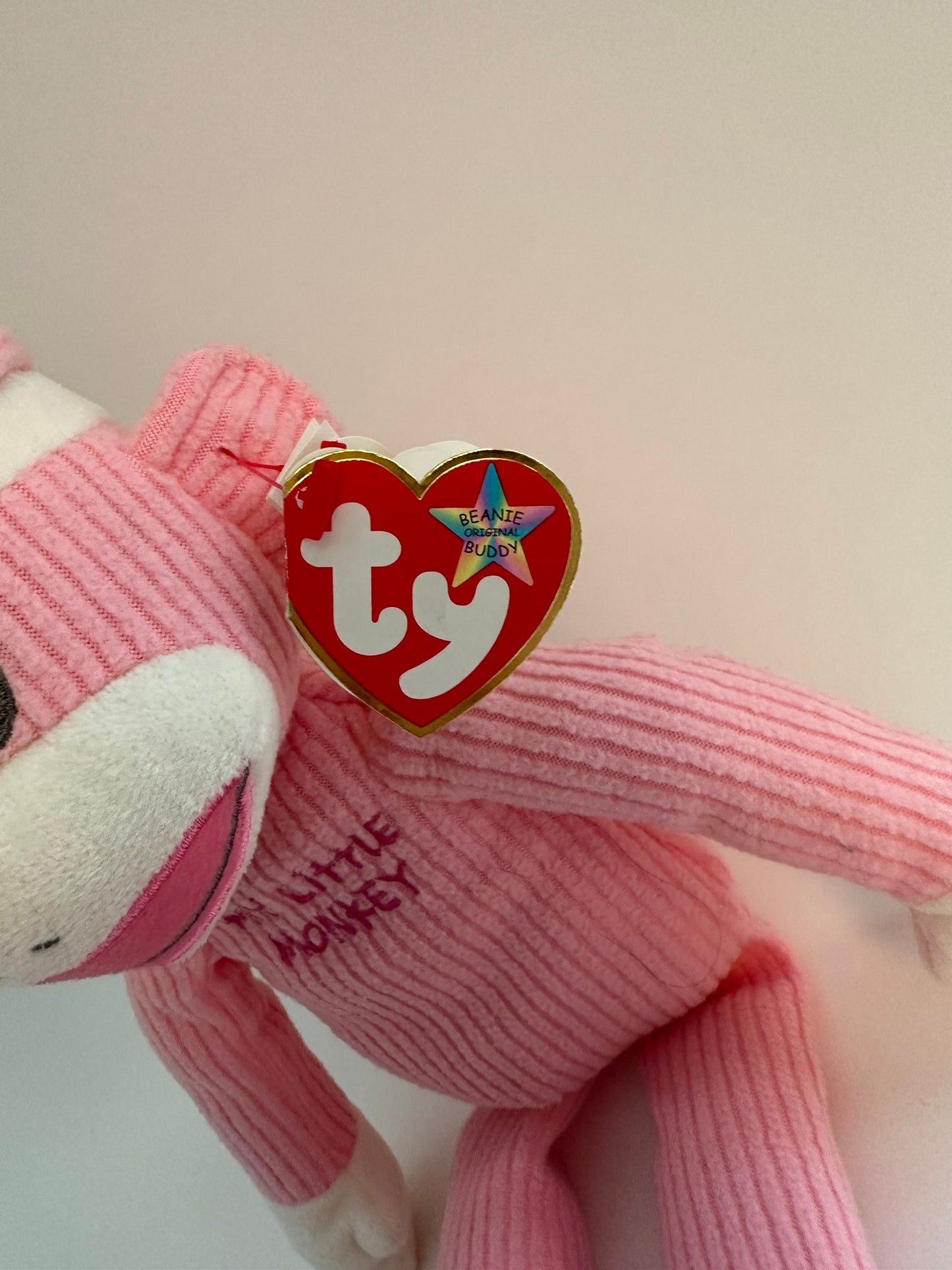 Ty Beanie Buddy “My little monkey” the Adorable Light Pink Sock Monkey *Rare* (12  inch)