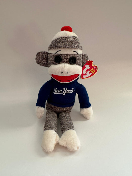 Ty Beanie Baby “Socks” the Gray Sock Monkey with New York Sweater (8.5 inch)