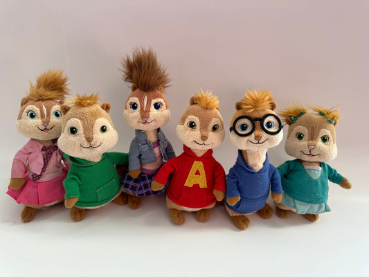 Ty Beanie Babies Jeanette, Alvin, Simon, Theodore, Eleanor, and Brittany from Alvin and the Chipmunks - No Hang Tags! (7 inch)