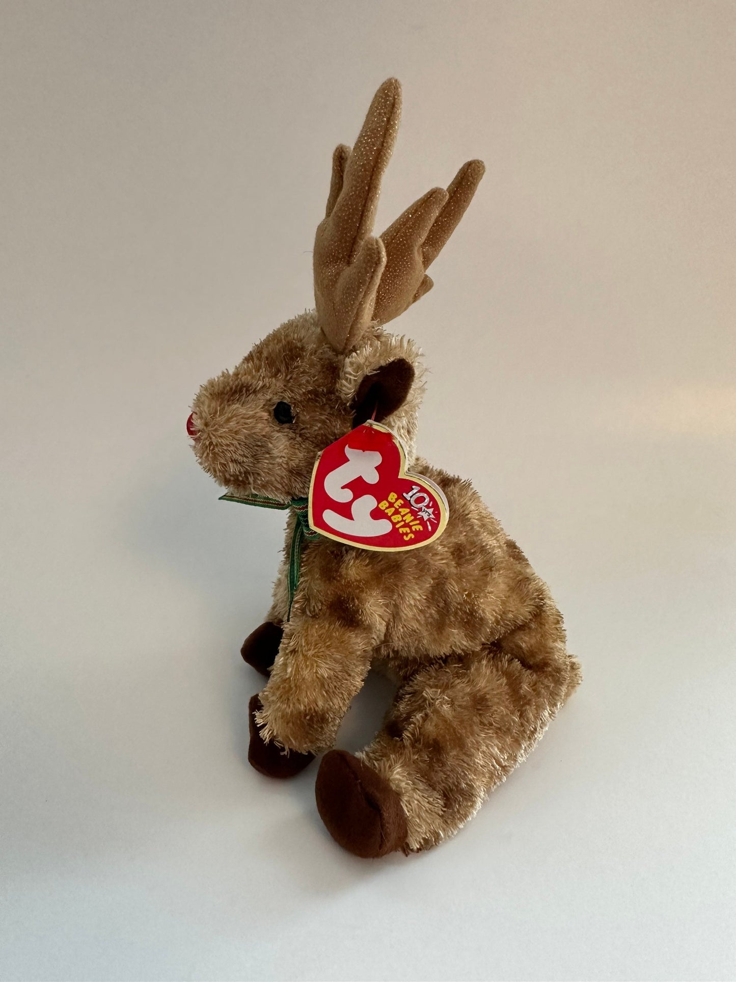 Ty Beanie Baby “Rudy” the Reindeer wearing green plaid scarf (6.5 inch)