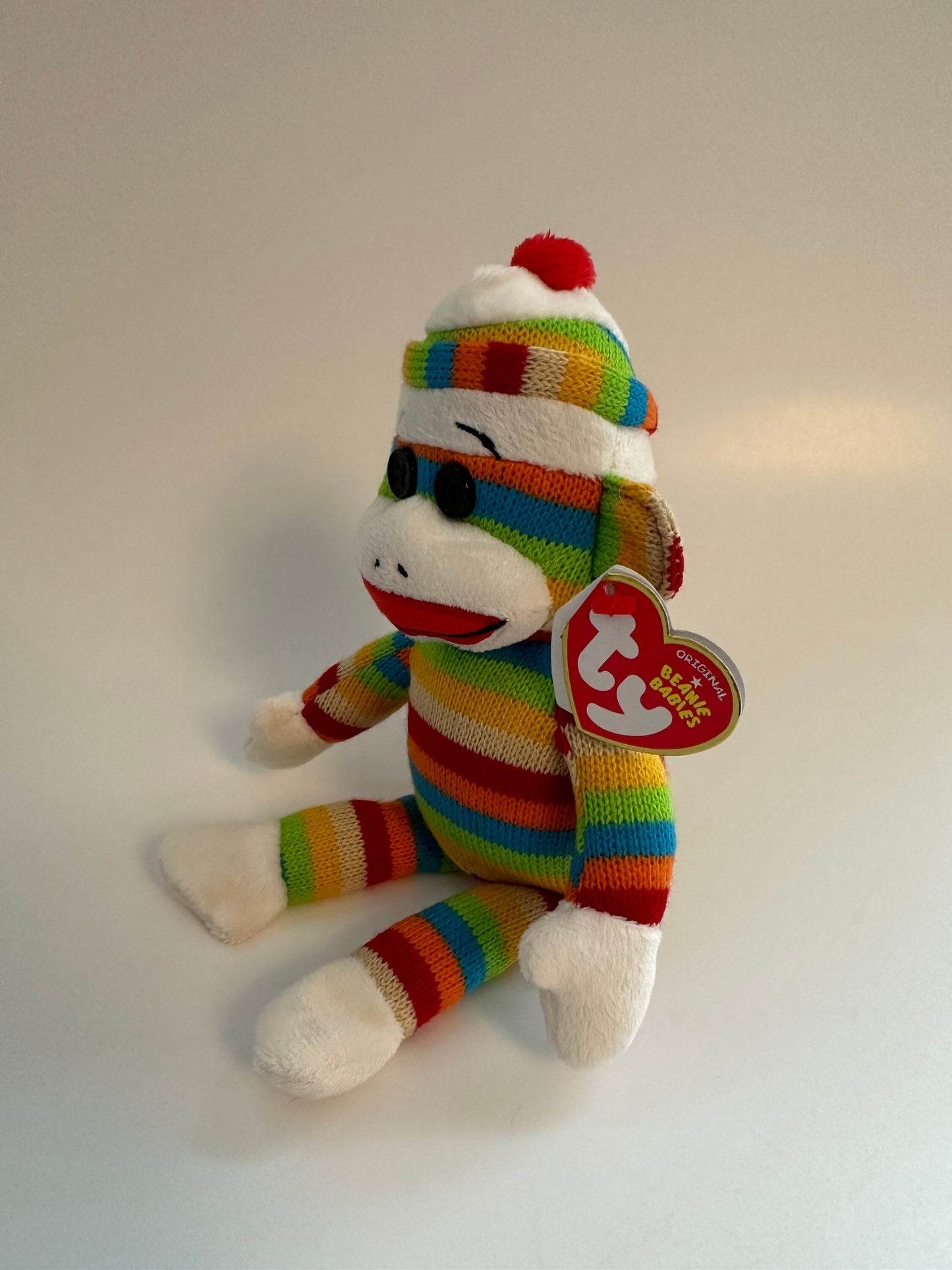 TY Beanie Baby “Socks” the Striped Multi Colour Sock Monkey - No Hang Tag (8.5 inch)