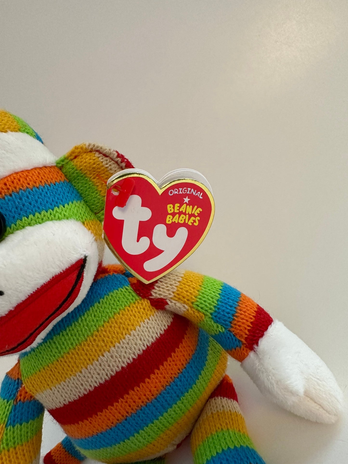 TY Beanie Baby “Socks” the Striped Multi Colour Sock Monkey - No Hang Tag (8.5 inch)