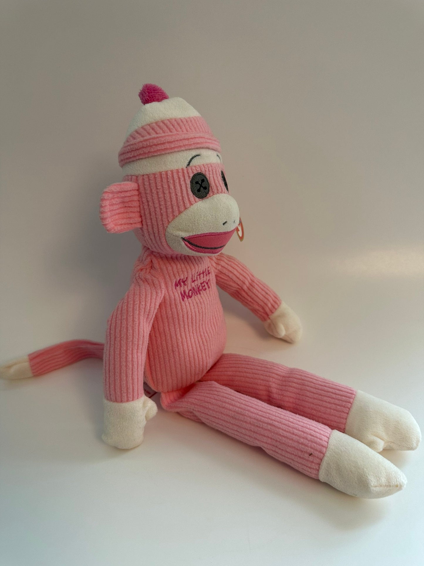 Ty Beanie Buddy “My little monkey” the Adorable Light Pink Sock Monkey *Rare* (12  inch)