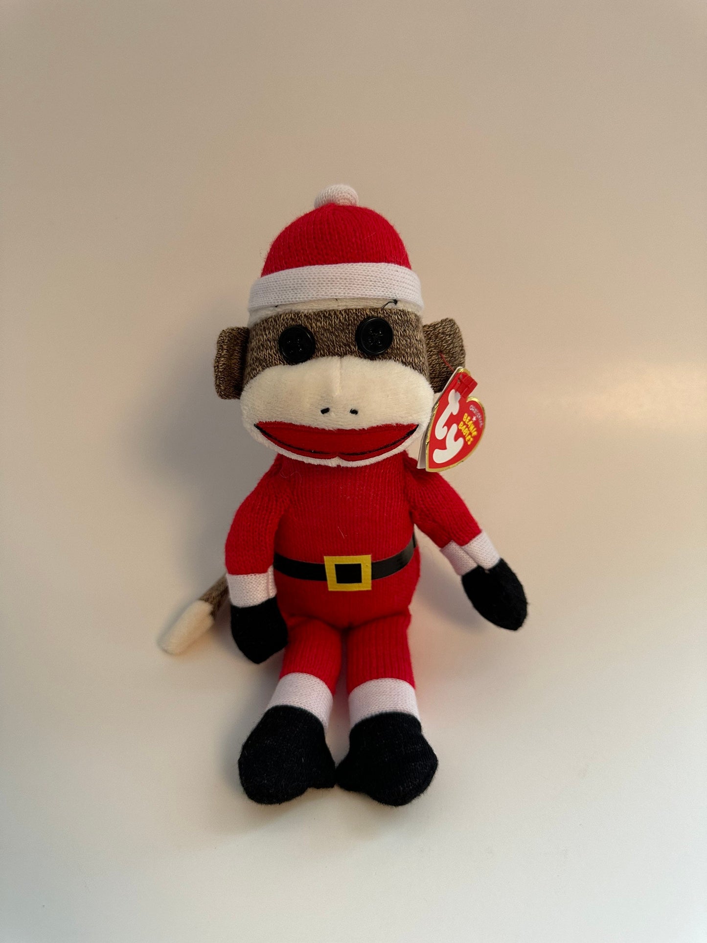 Ty Beanie Baby “Socks” Sock Monkey Wearing Santa Suit (8.5 inch)