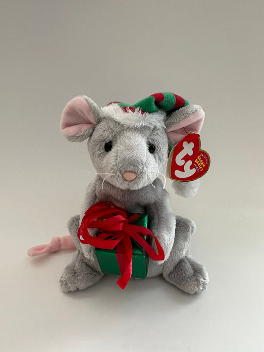 Ty Beanie Baby “Tiny Tim” the Holiday Mouse Holding Present - Internet Exclusive (6.5 inch)