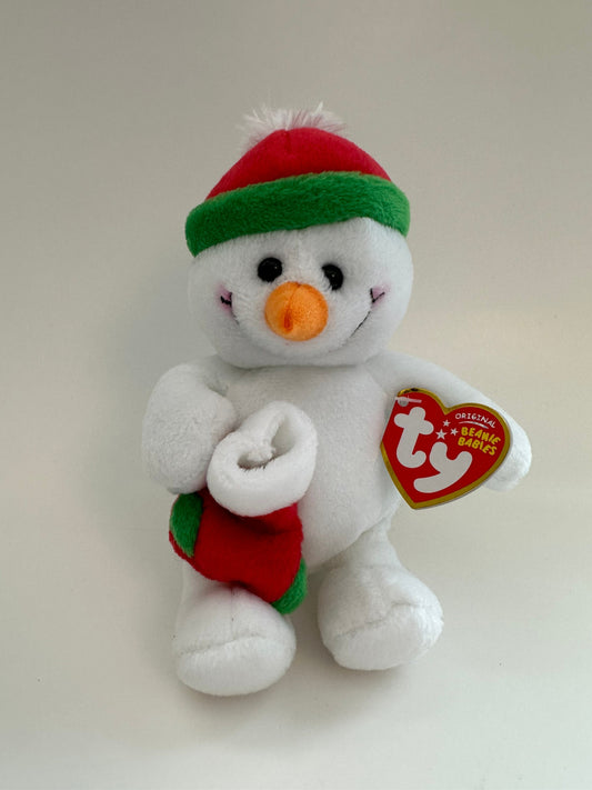 Ty Beanie Baby “Stockings” the Adorable Snowman holding Stocking (6 inch)