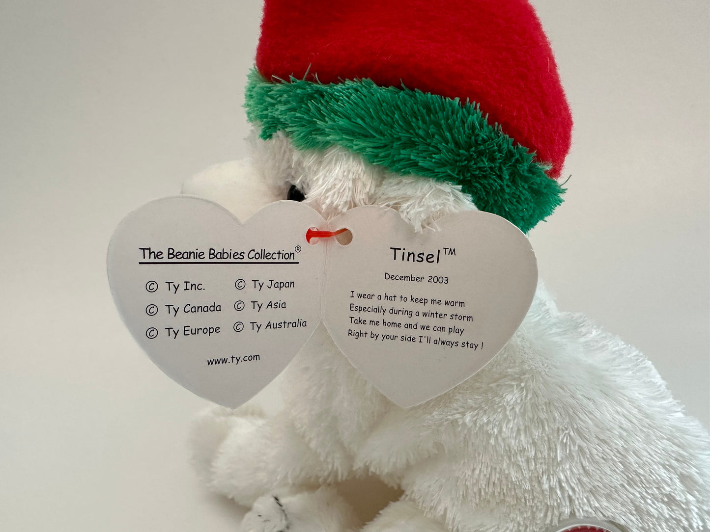 Ty Beanie Baby “Tinsel” the Cute Holiday Dog Wearing Santa Hat - Beanie Baby of the Month (6.5 inch)