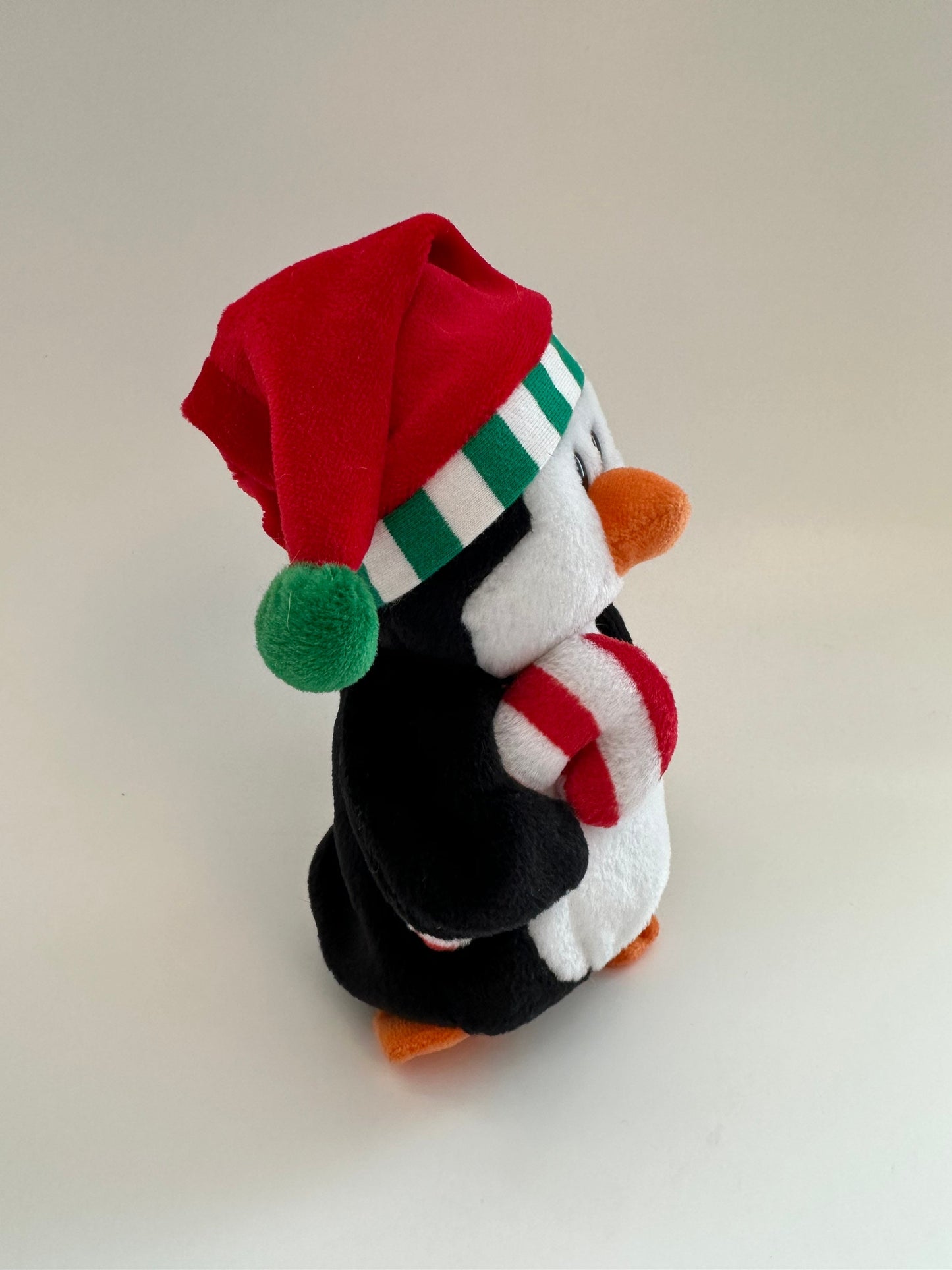 Ty Beanie Baby “Sweetest” the Holiday Penguin wearing Santa Hat holding Candy Cane (7 inch)