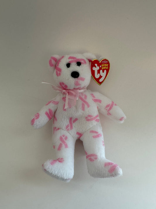 Ty Key Clip Beanie Baby “Giving” the Cancer Support Bear -  Metal Keychain (4 inch)