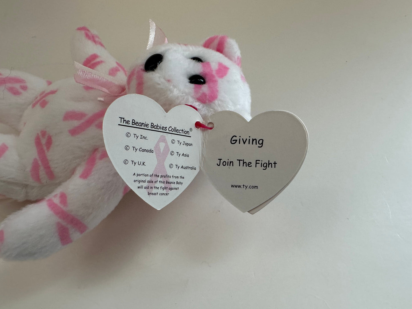 Ty Key Clip Beanie Baby “Giving” the Cancer Support Bear -  Metal Keychain (4 inch)