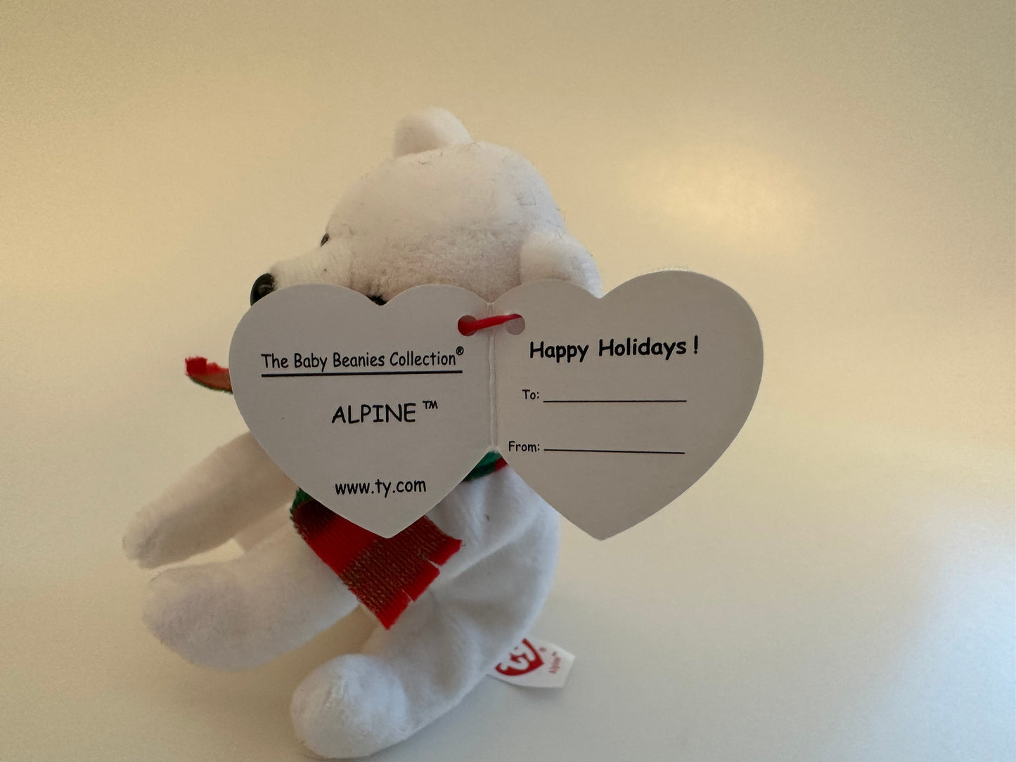 Ty Jingle Beanie “Alpine” the Polar Bear- Small tree ornament! (4 inch)