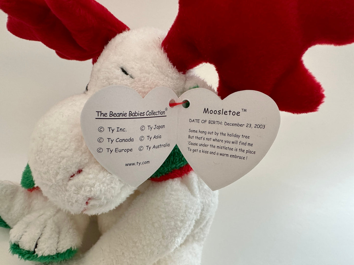 Ty Beanie Baby “Moosletoe” the Adorable Green, Red, and White Holiday Moose  (6 inch)