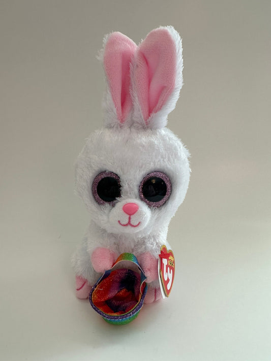 Ty Beanie Boo “Sunday” the Bunny Rabbit with Rainbow Basket  (6 inch)