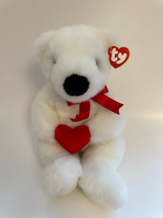 Ty Classics Collection “Romeo” the White Bear Holding a Red Heart (14 inch)