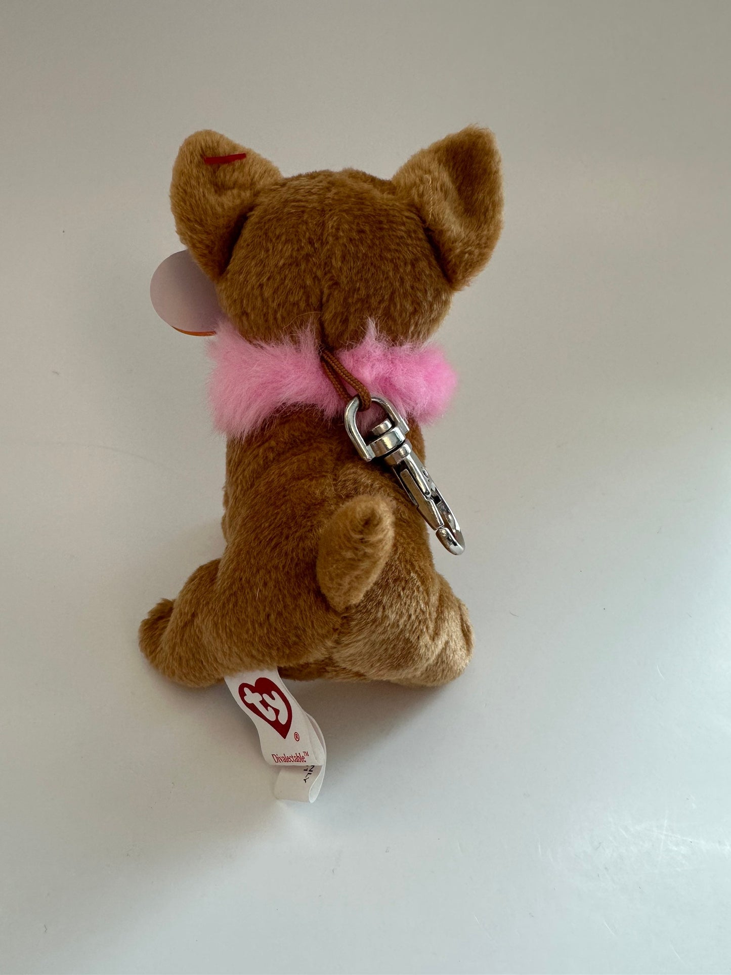 Ty *Keychain* Beanie Baby “Divalectable” the Chihuahua Dog - SMALL Metal Key Clip (4 inch)