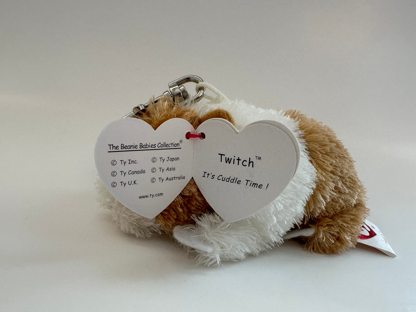 TY Key Clip Beanie Baby “Twitch” the Guinea Pig -  Metal Keychain (4 inch)