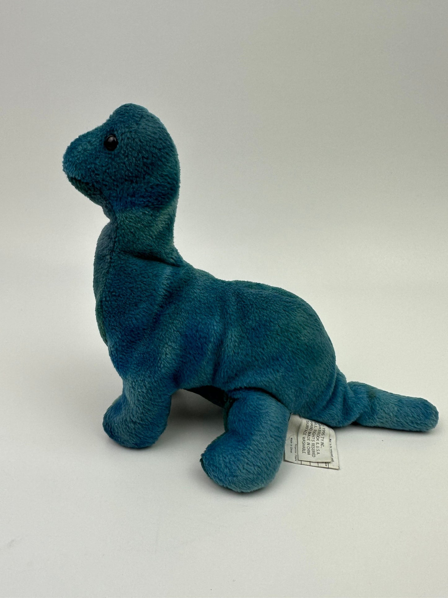 Ty Beanie Baby “Bronty” the Brontosaurus Dinosaur - No Hang Tag - 1st Generation Canadian Tush Tag! (7 inch)