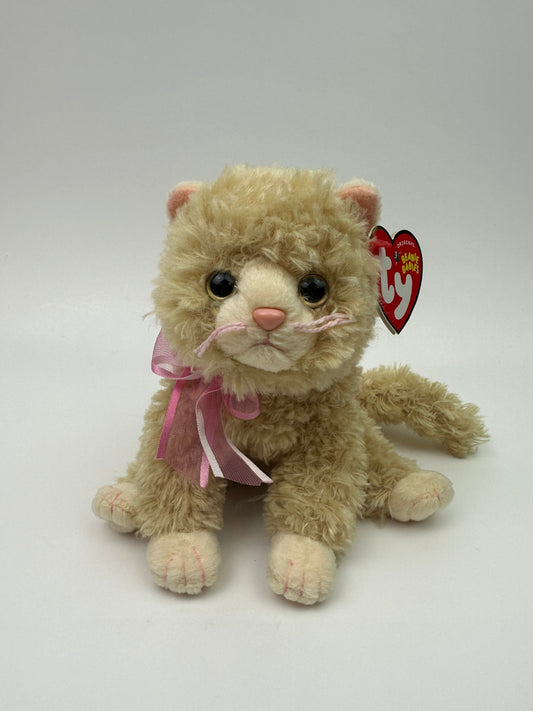 Ty Beanie Baby “Pluff” the adorable Cat  with a Pink Bow! (7 inch)