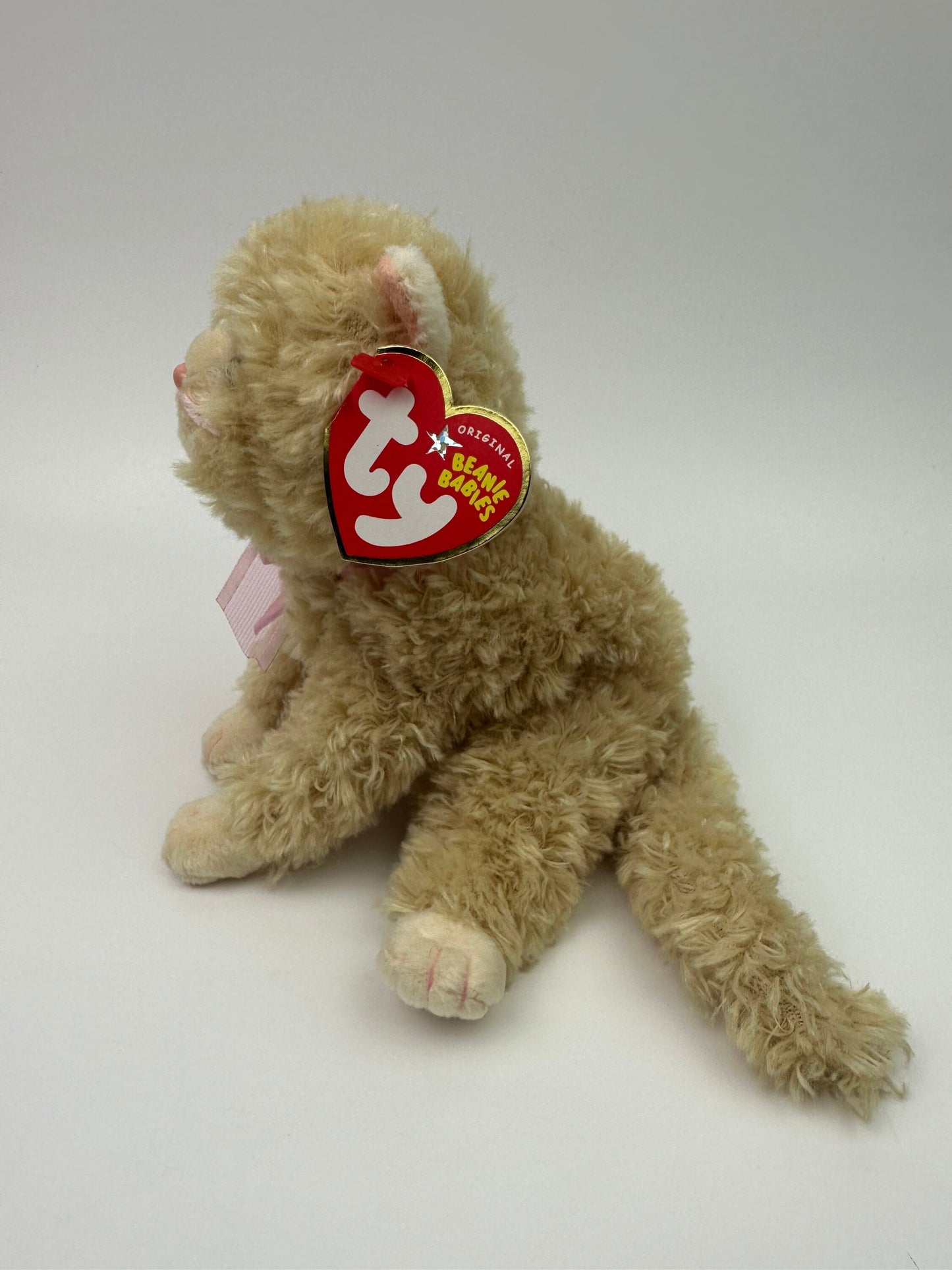 Ty Beanie Baby “Pluff” the adorable Cat  with a Pink Bow! (7 inch)