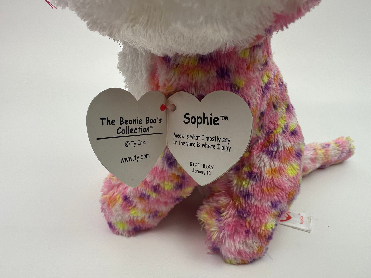 Ty Beanie Boo “Sophie” the Pink Cat Non-Mint Eyes (9 inch)