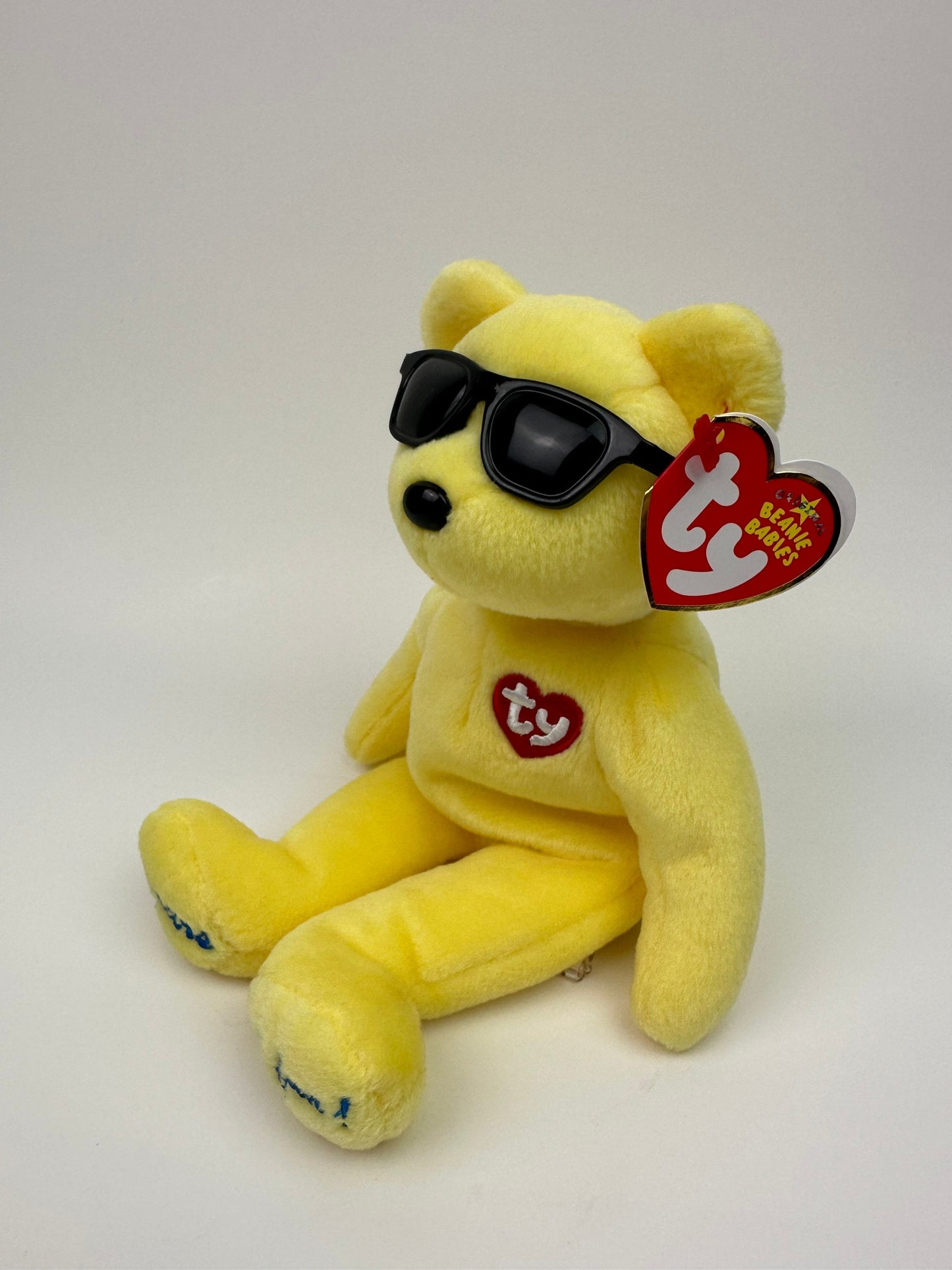 Ty Beanie Baby “Summertime Fun” Colourful Sunglasses Bear, Yellow Las Angelos Version! Trade Show Exclusives! *Rare* (8.5 inch)