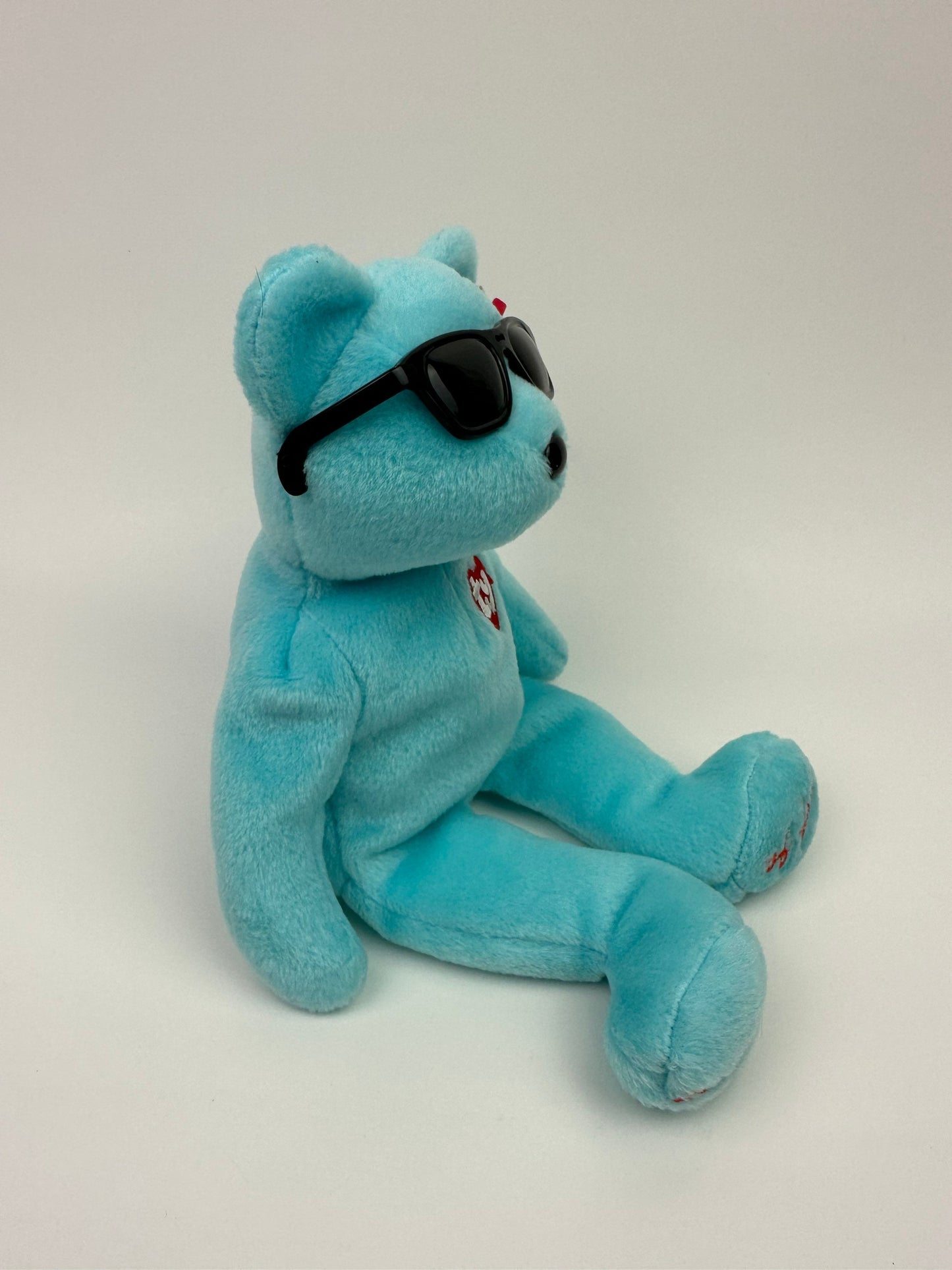 Ty Beanie Baby “Summertime Fun” Colourful Sunglasses Bear, Blue New York Version! Trade Show Exclusive! *Rare* (8.5 inch)