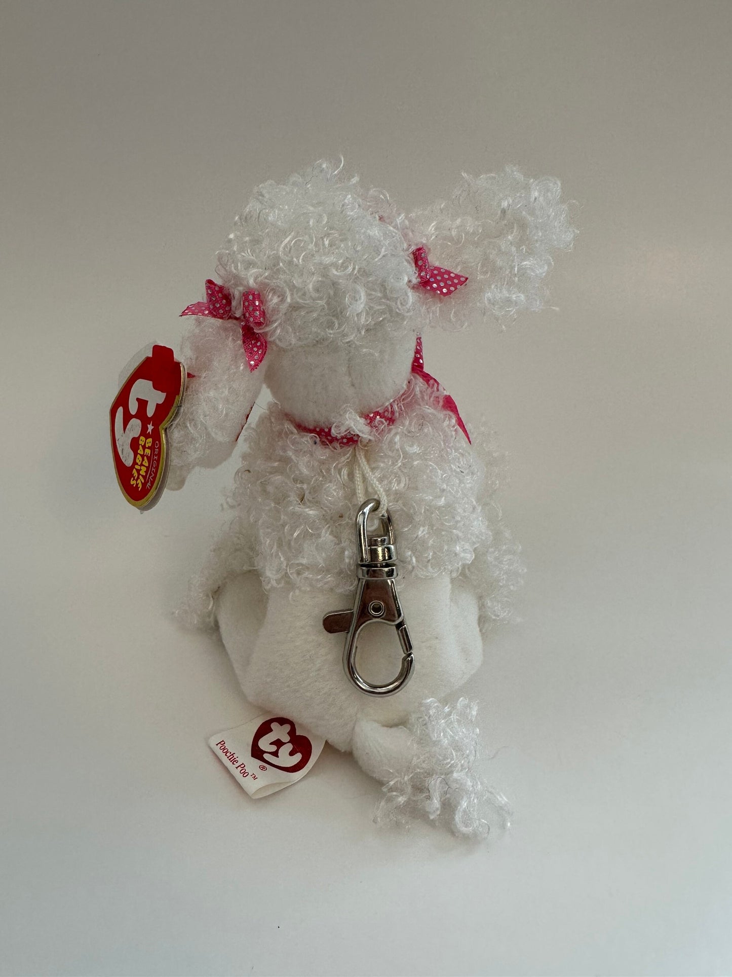 Ty Key Chain “Poochie Poo” the White Poodle Metal Key Clip (4 inch)