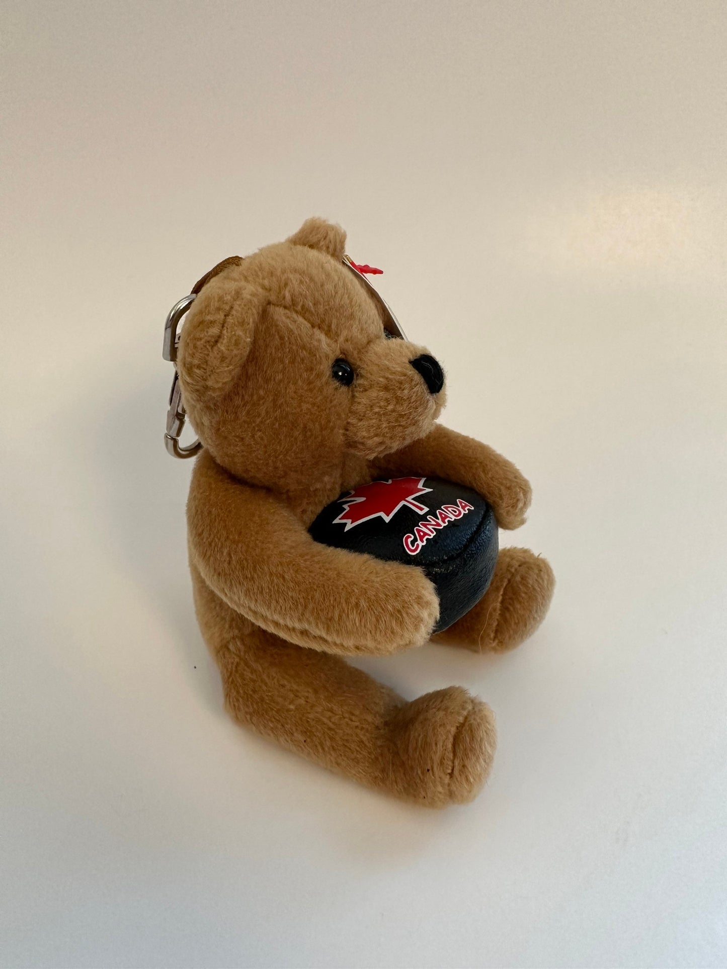 Ty Key Clip / KeyChain “Deke” the Bear Holding a Puck - Metal Key Clip (4 inch)