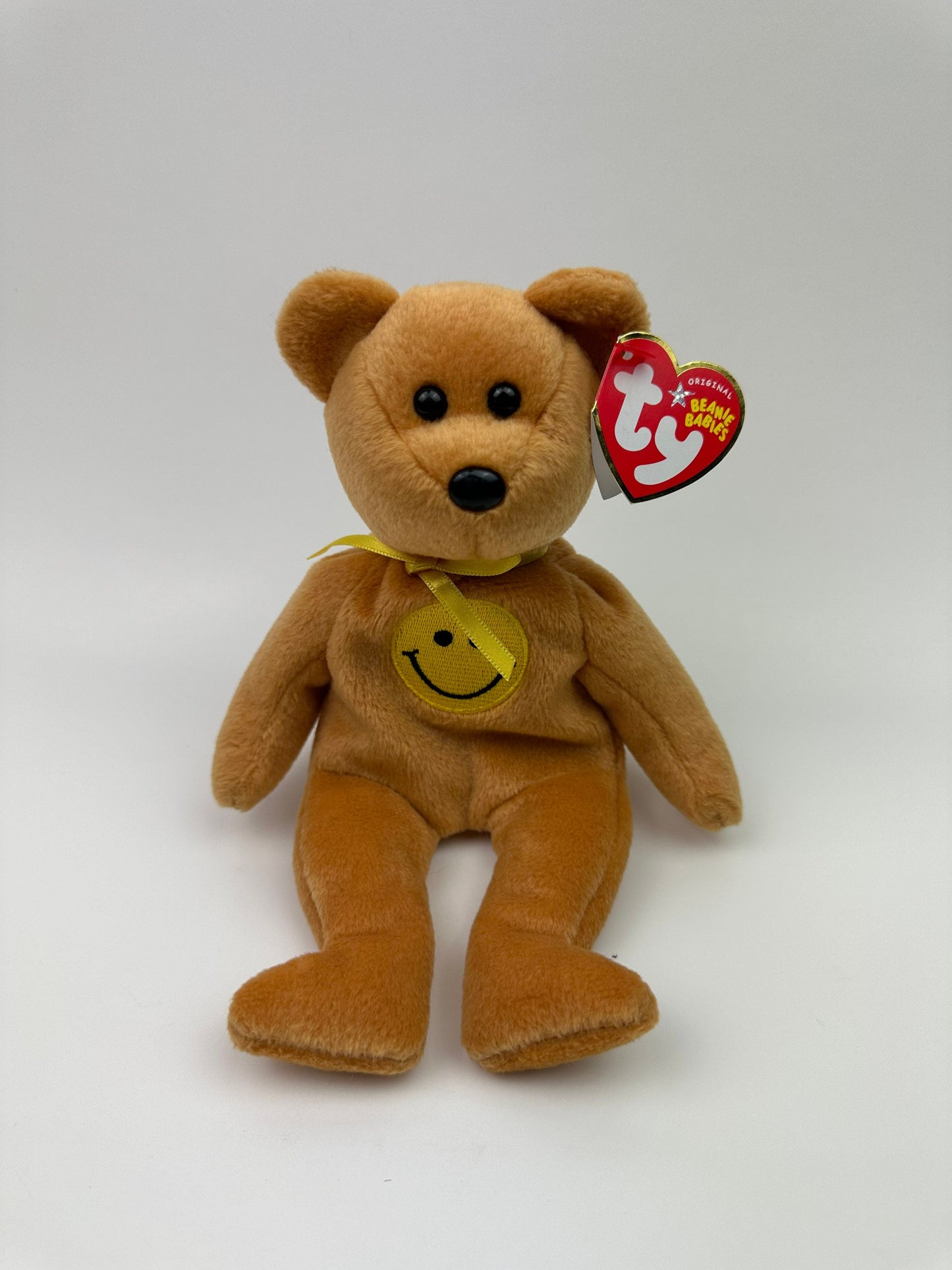 Ty Beanie Baby “Dimples” the Bear with Smiley Face Embroidered on Chest - Internet Exclusive *Rare* (8.5 inch)