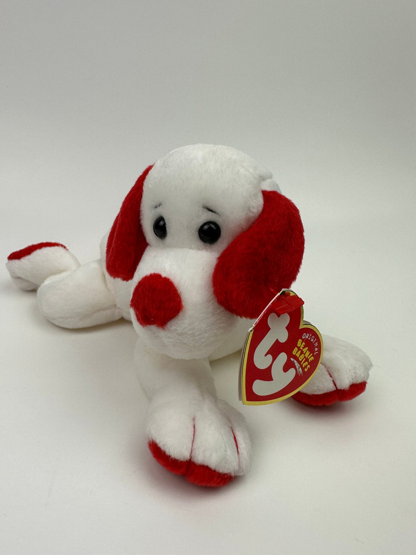 Ty Beanie Baby Honey-Bun the White and Red Love Dog! (7 inch)