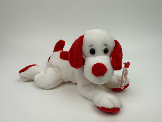 Ty Beanie Baby Honey-Bun the White and Red Love Dog! (7 inch)