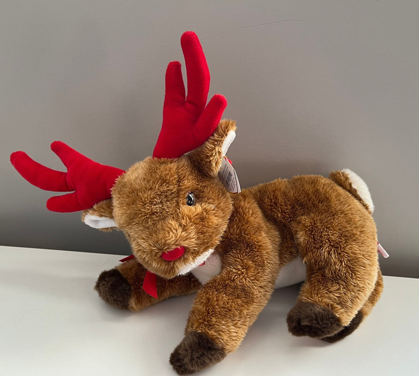 Ty Beanie Buddy “Roxie” the Reindeer with Red Nose and Red Bow (12 inch)