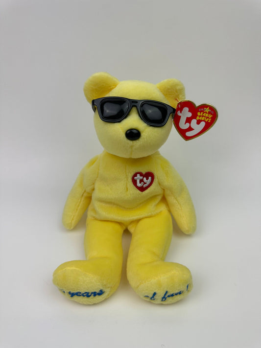 Ty Beanie Baby “Summertime Fun” Colourful Sunglasses Bear, Yellow Las Angelos Version! Trade Show Exclusives! *Rare* (8.5 inch)