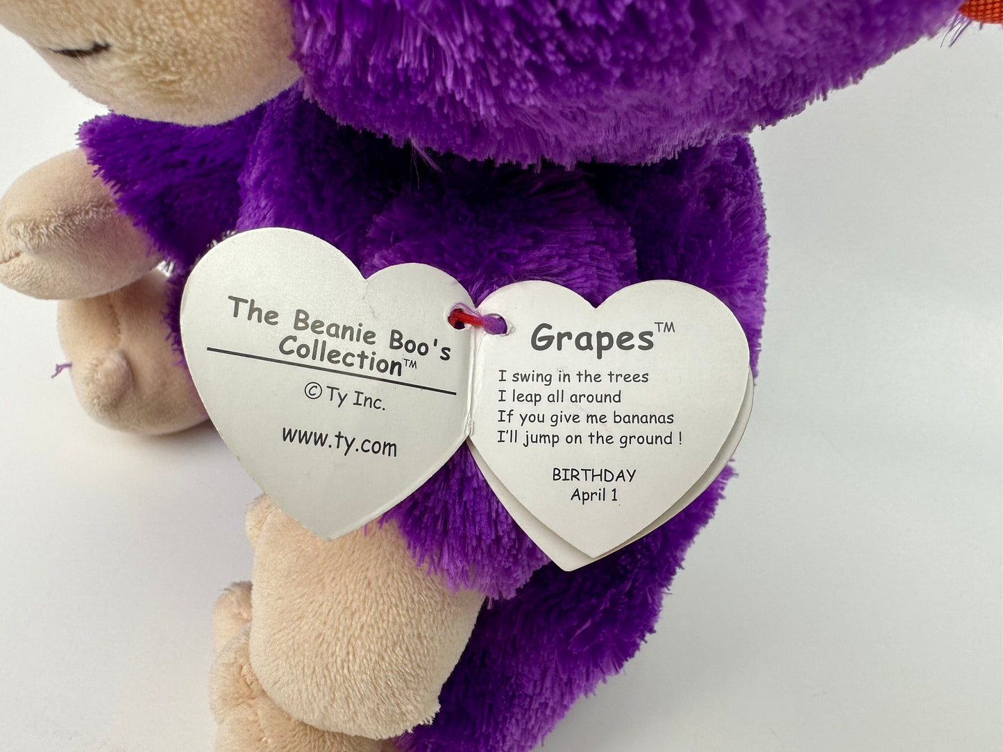 Ty Beanie Boo “Grapes” the Adorable Purple Monkey - Scuffed Eyes (9 inch)