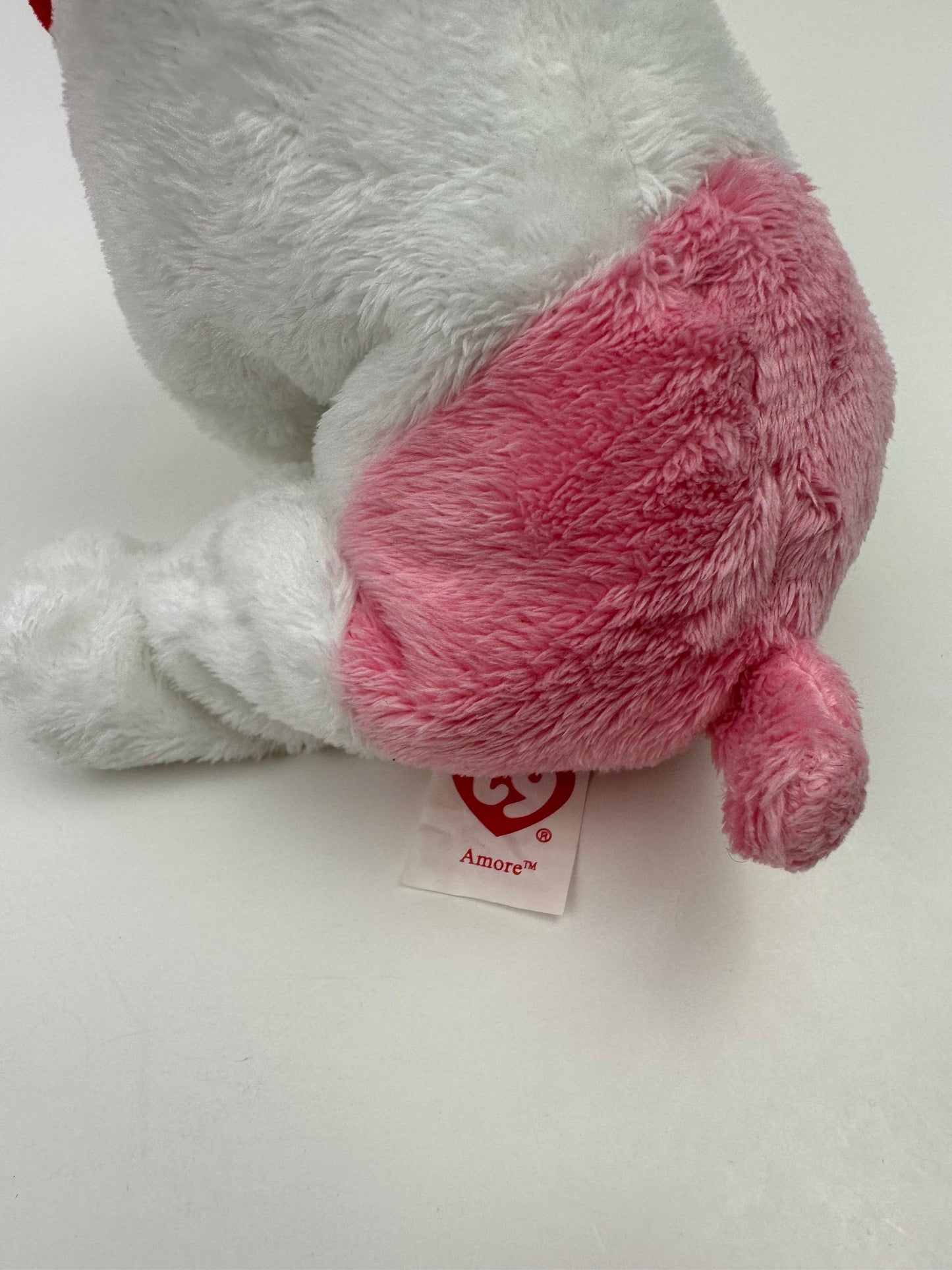 Ty Beanie Baby “Amore” the White and Pink Valentines Day Love Dog Holding a Red Heart! (6 inch)