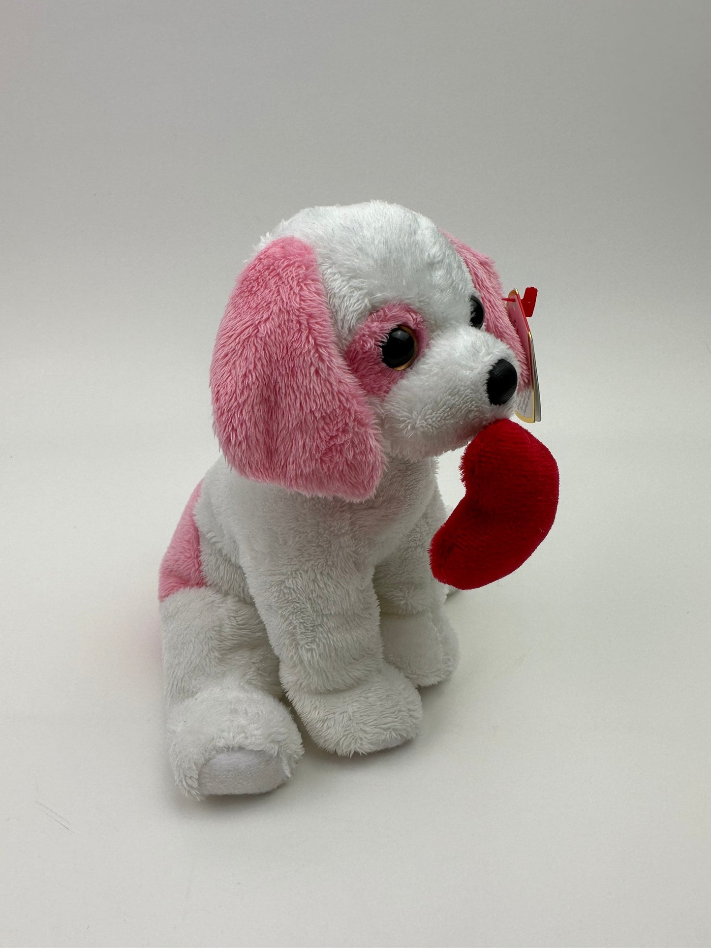 Ty Beanie Baby “Amore” the White and Pink Valentines Day Love Dog Holding a Red Heart! (6 inch)